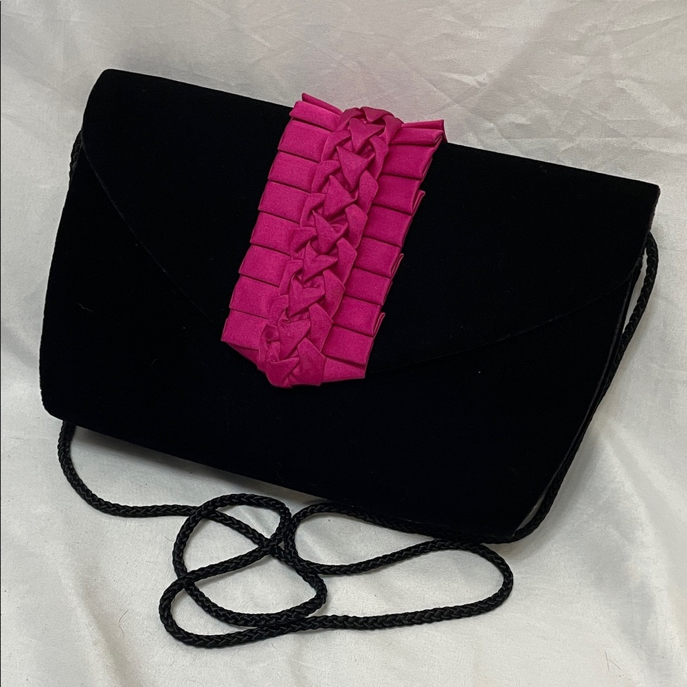 Lord & Taylor Velvet & Satin Vintage Magnetic Snap Formal Crossbody, Black Pink